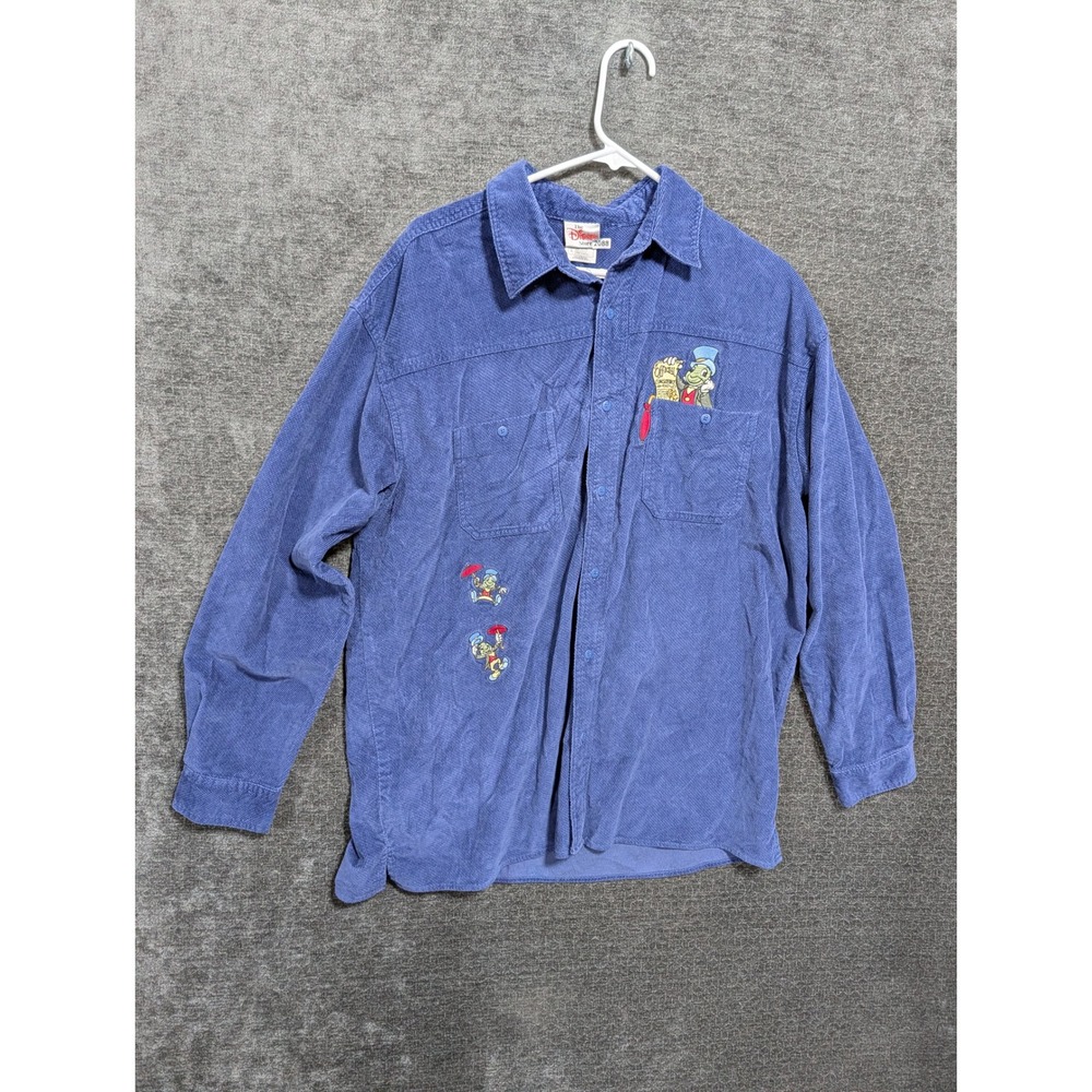 Disney Store Jiminy Cricket Blue Corduroy Shirt Mens L Disney Marathon 2000